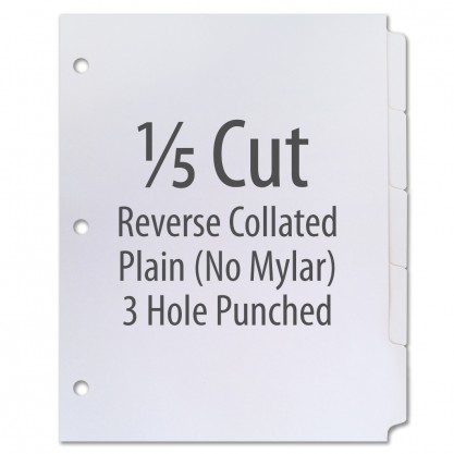 Single-Reverse Collated 1/5 Copier Tabs, Plain White (3-Hole) 250 sets - 101003903H